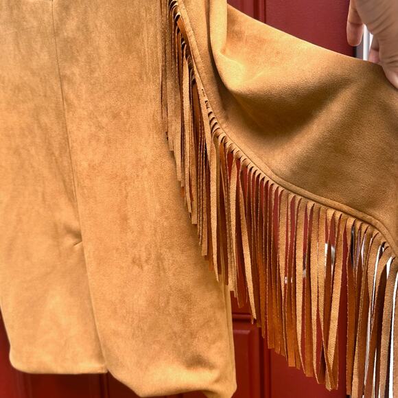 NWT Brown Faux Suede Western Fringe Boho Jacket, Lined, Studded Trim, Size XS - Picture 7 of 11